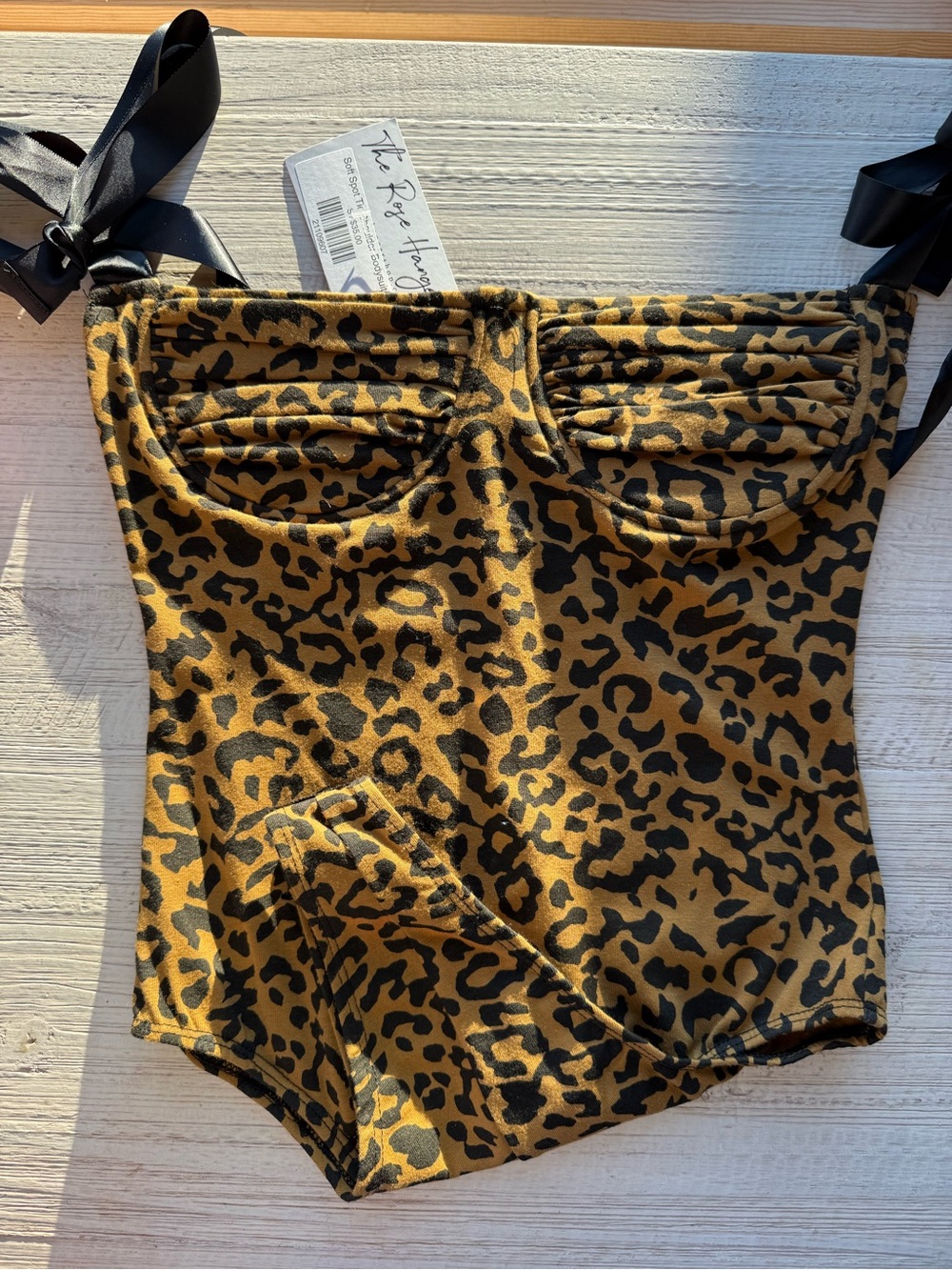 Leopard Print Bodysuit with Black Ribbon Straps